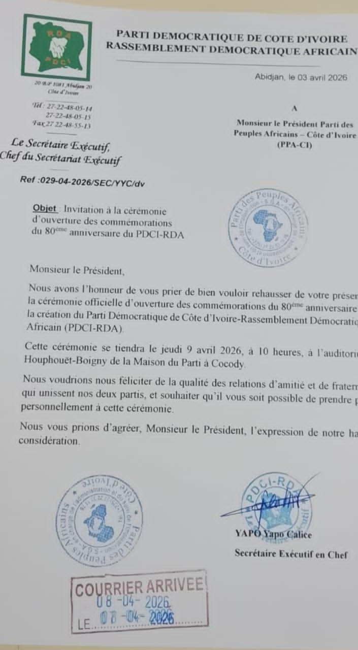 CIV/80 ans du PDCI-RDA : Le PPA-CI explique son absence à la célébration, la direction du PDCI le confond