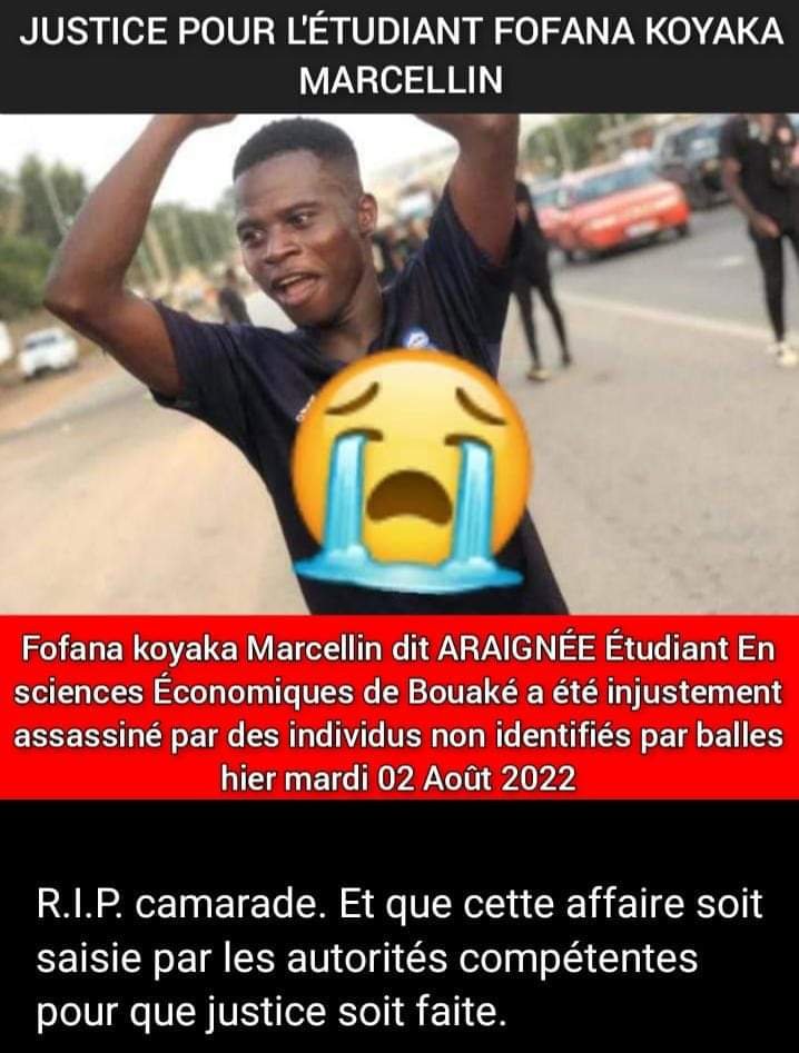 Assassinat de l’étudiant Fofana Koyaka à Bouaké : La FESCI donne les circonstances et réclame justice