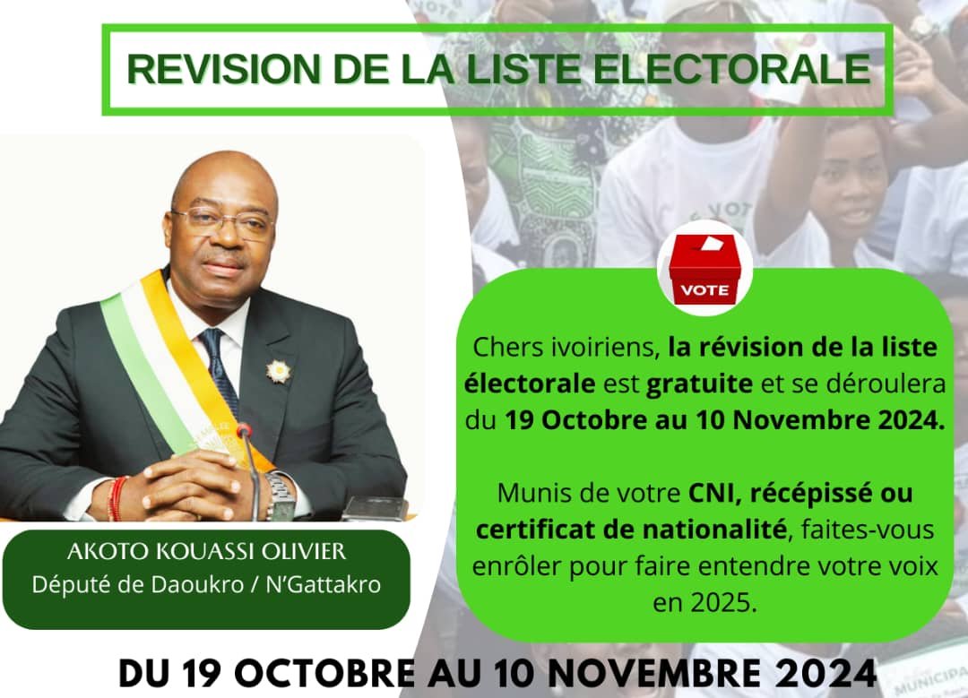 Révision de la liste électorale (RLE) : Le député Akoto Olivier exhorte les Ivoiriens à se faire enrôler pour faire entendre leurs voix en 2025